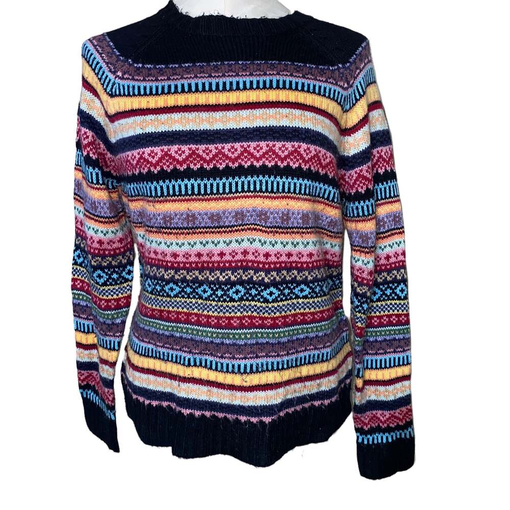 Vintage Sweater Striped Patterned Knit Fair Isle Pullover Crewneck size medium